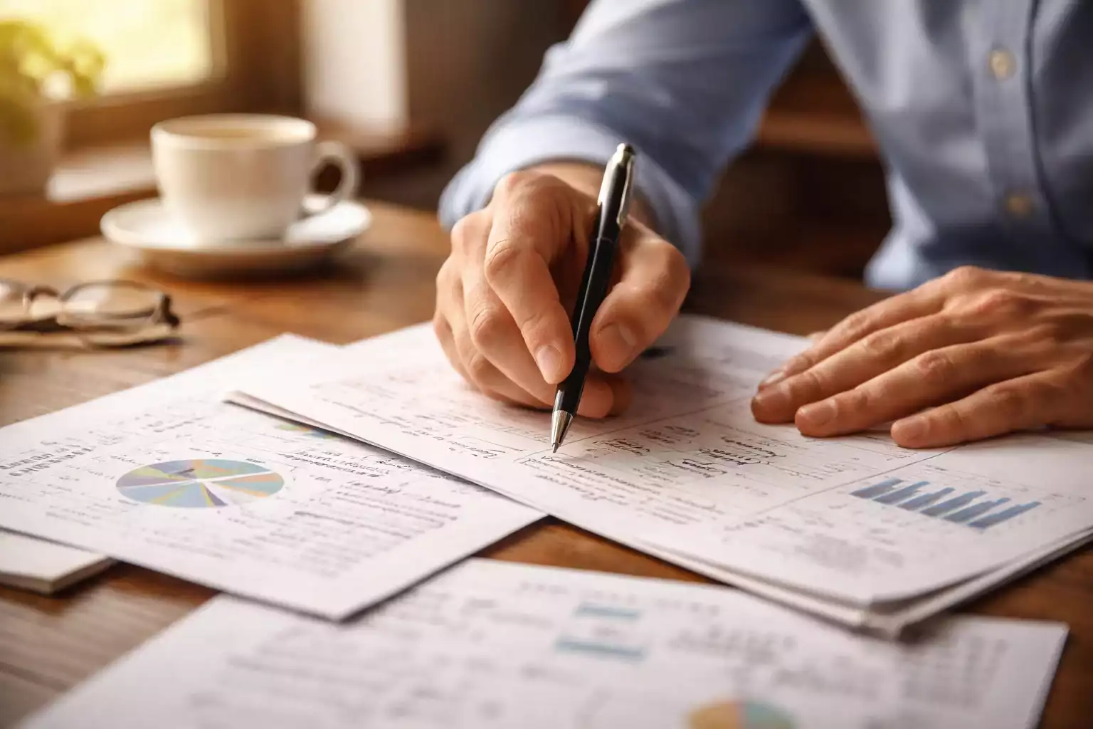 Persona che analizza documenti con appunti