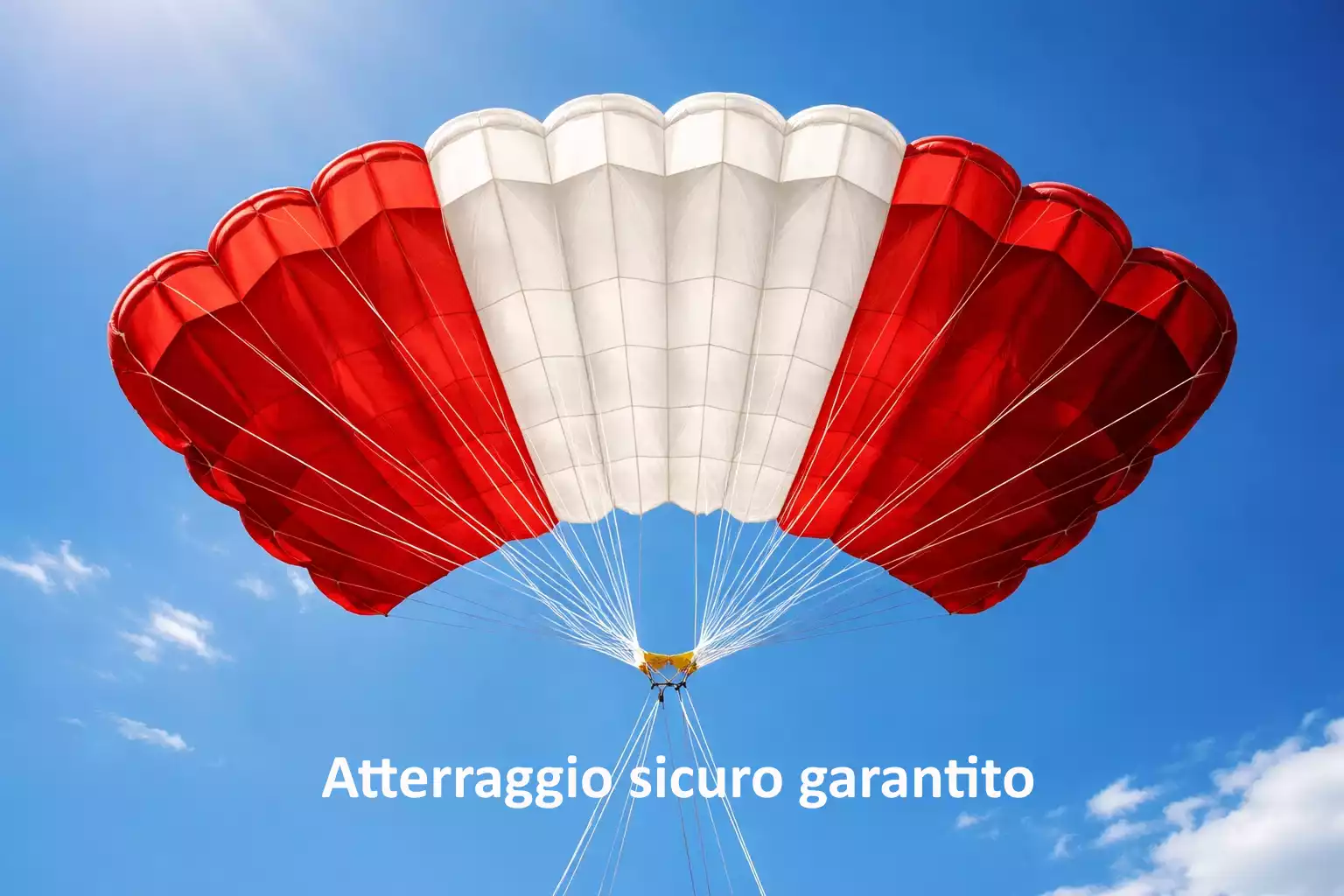 Paracadute aperto che garantisce atterraggio sicuro