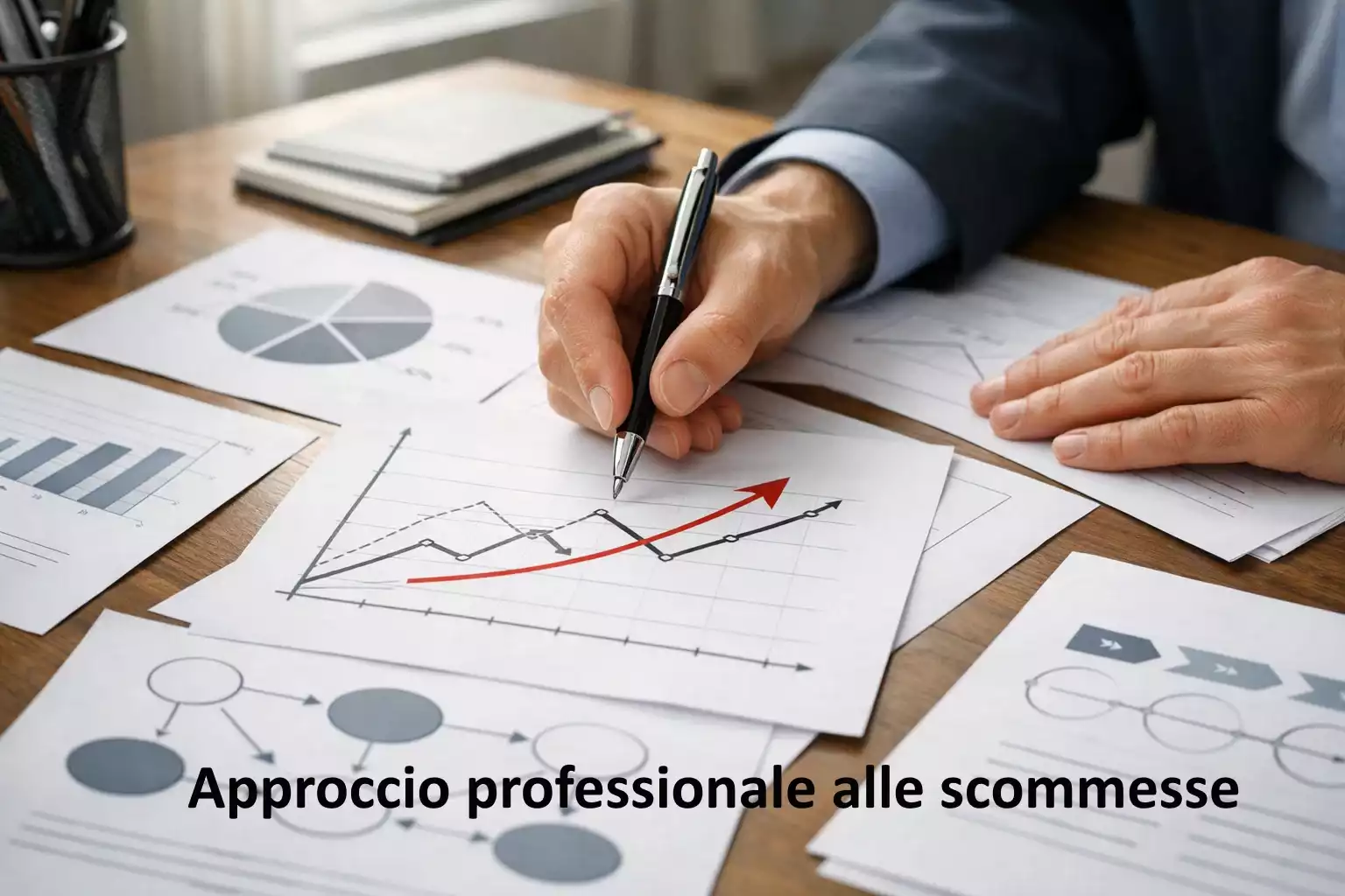 Mani che lavorano su documenti e grafici