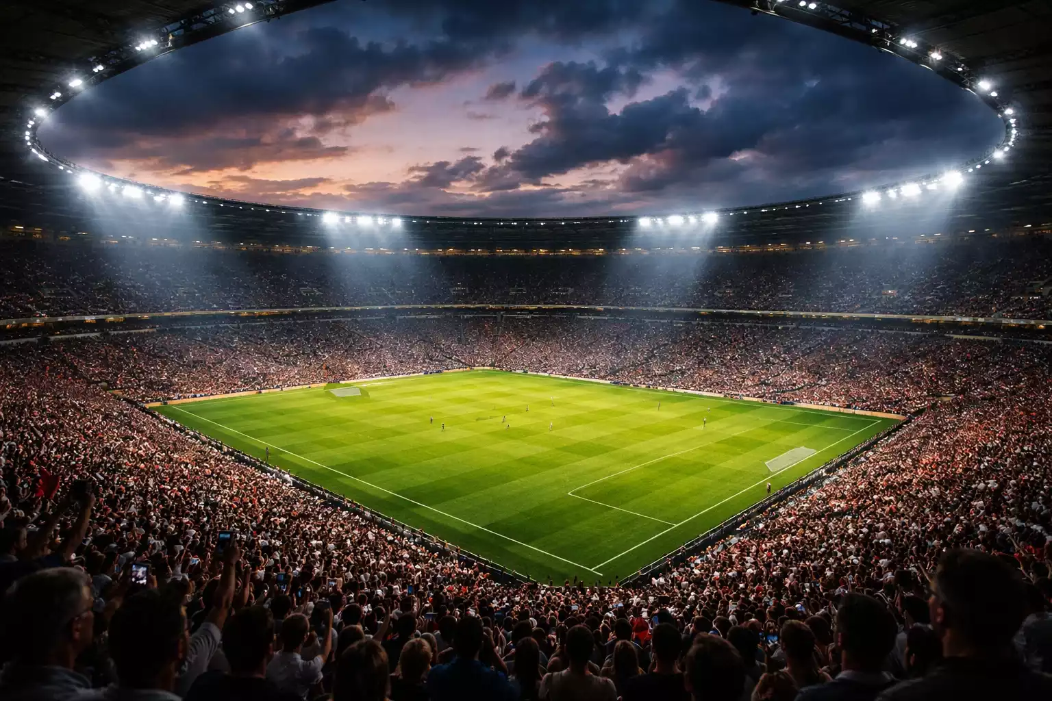 Stadio italiano di Serie A durante una partita serale